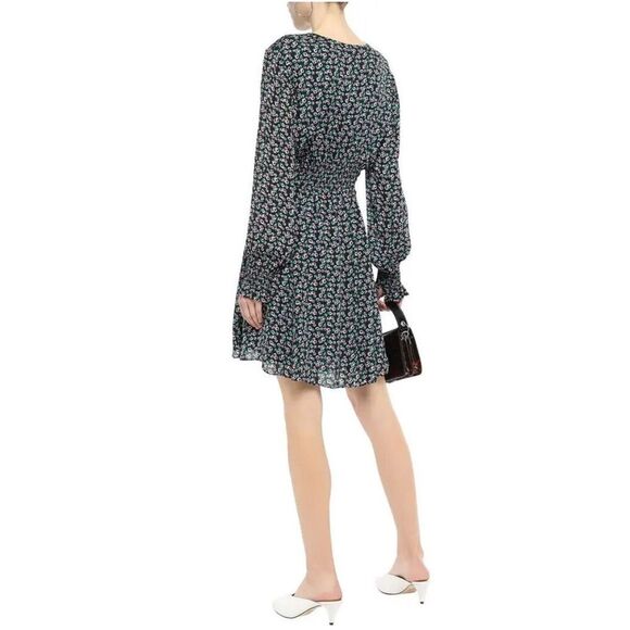 JASON WU | Black Shirred Floral-Print Crepe De Chine Mini Dress in Size 8 - Picture 3 of 10